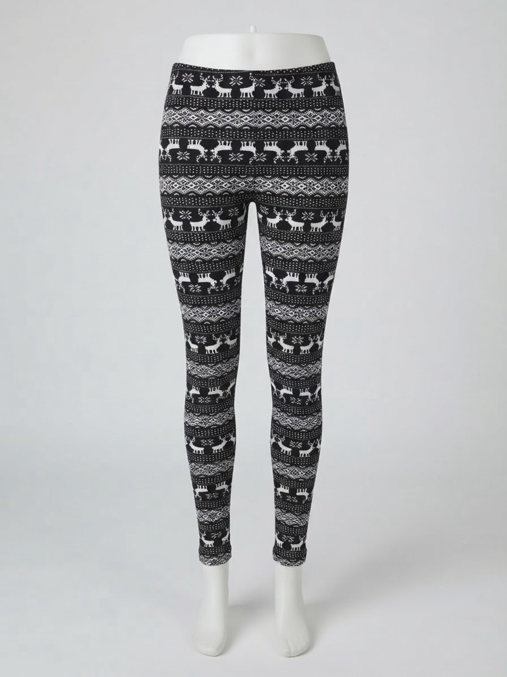 High-Rise Black & White Festive Reindeer Leggings